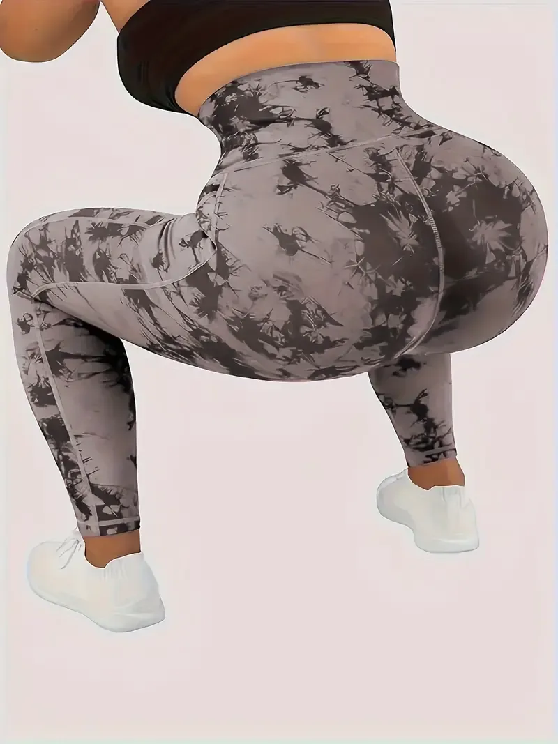Women's High-Waist Printed Athletic Leggings With Front Buckle For Yoga And Workout - Non-Transparent, High Stretch
