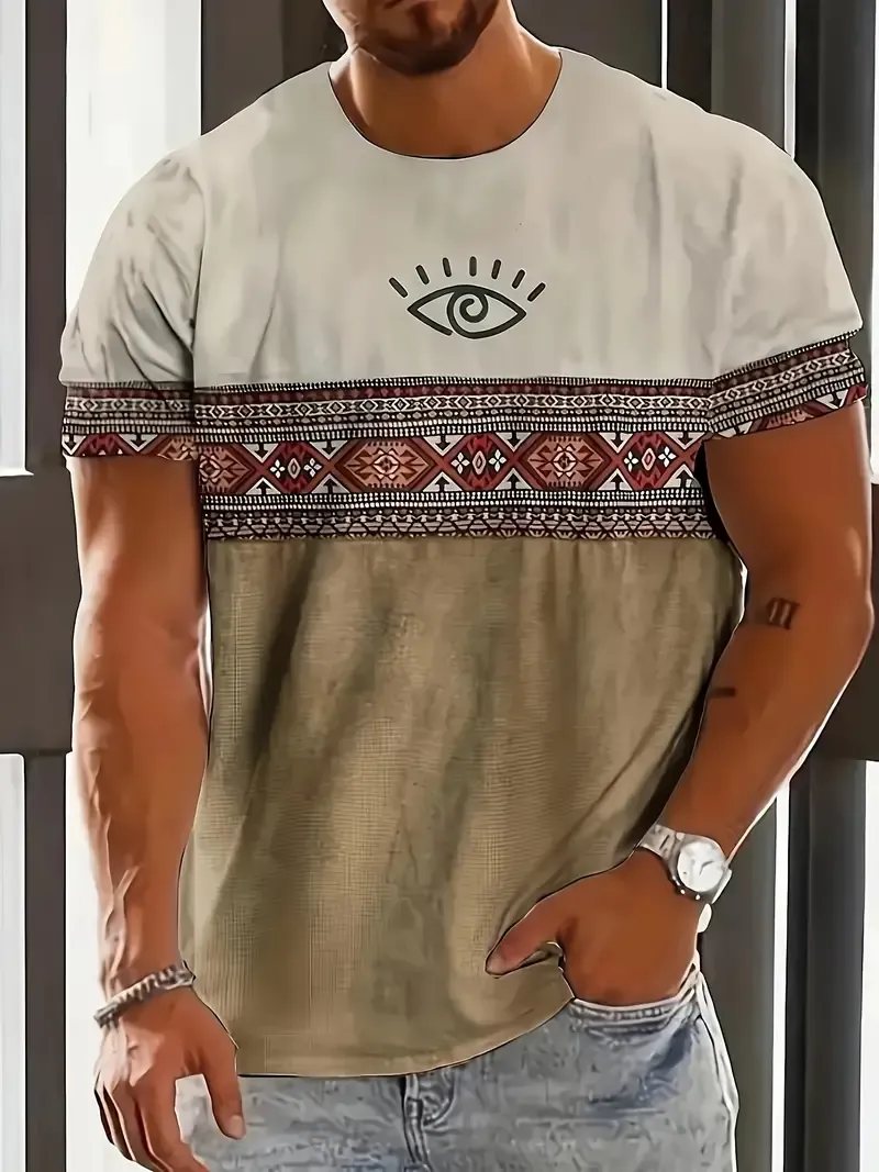 Men's Casual Crew Neck Graphic T-shirt With Fancy Print