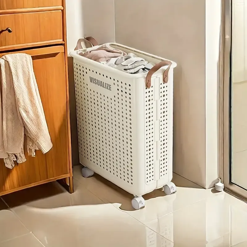 Space-Saving Foldable Storage Basket with Wheels - Versatile Organizer for Towels, Clothes, Toys & More - Durable, Easy-to-Clean Design for Home, Kitchen, Bathroom & Spa Essentials