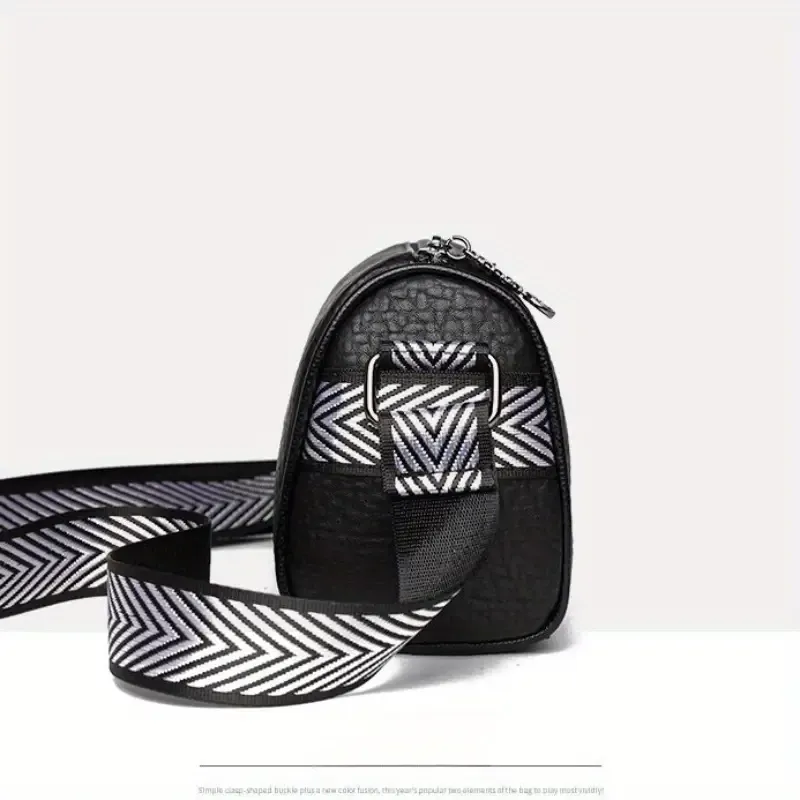 Women's Fashion Shoulder Bag, Trendy Boston Crossbody Bag With Geometric Pattern Strap, Elegant All-Match PU Leather Handbag