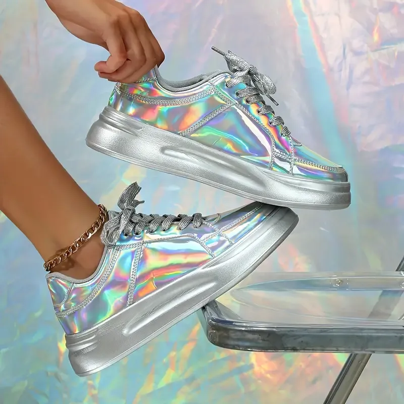 Women's Silver Colorful Shiny Fashion Casual Sports Walking Shoes