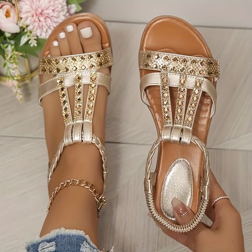 New flat rhinestone fish mouth sandals for women