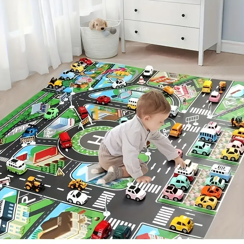 Large City Traffic Play Mat for Youngsters - Waterproof & Moisture-Proof, Interactive Road Map Game Pad with Toy Cars, Perfect Room Decor & Educational Gift for Halloween and Christmas