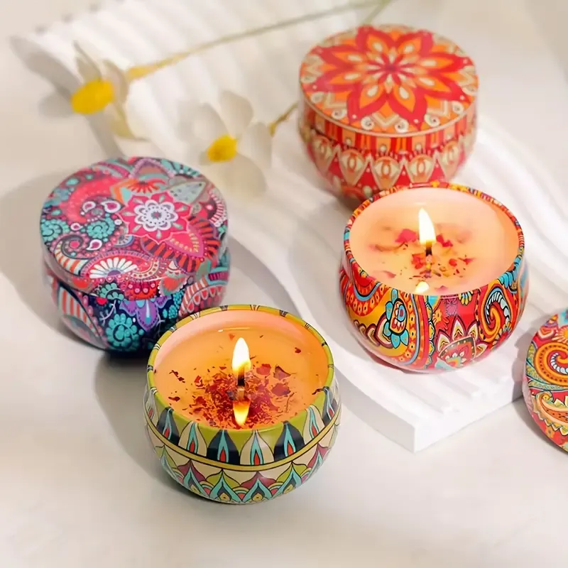 4 pieces of fragrant candle set (4 kinds of fragrance types: jasmine, sandalwood, small Canglan, rose) cans are random. Candles for relieving stress, relaxation, bathing, yoga, and holiday gifts.