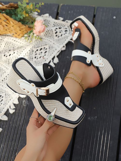 Large-sized thick high-heeled slippers for women in 2025 summer, trendy and casual new cool slippers