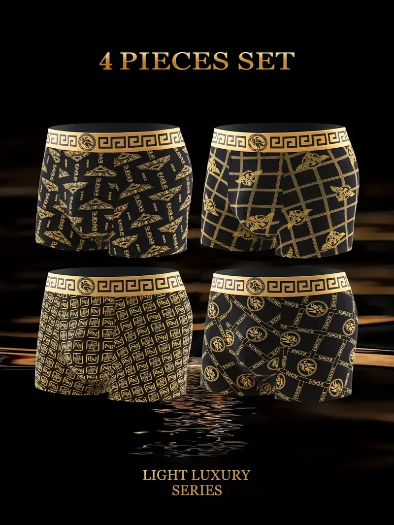 Luxury Black Golden Print Boxer Briefs