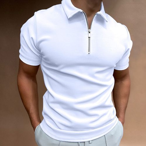 Summer men's polo shirt solid color short-sleeved lapel T-shirt casual fit top European and American men's clothing