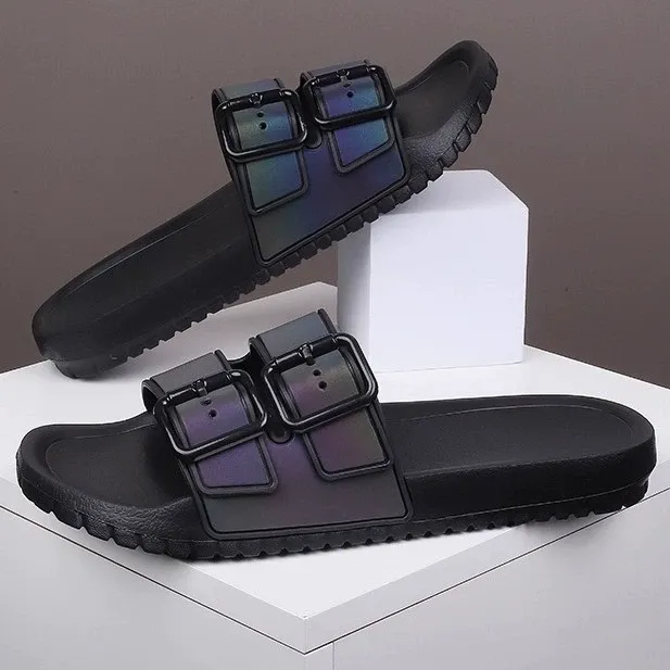 Summer soft and fashionable Birkenstock laser-reflective gradient slip-on sandals