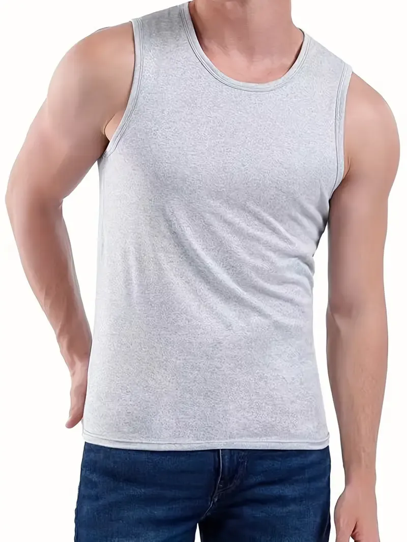 3pcs Men's Solid Sleeveless Sports Tank Top, Quick Dry Breathable Sweat-Wicking Round Neck Top Basic Style Fitness Gym Wear For Running Outdoor Training
