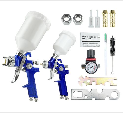 2 Set HVLP Air Gravity Spray Paint Gun Set with 0.8mm, 1.4mm Nozzle & Pressure Gauge for Automotive Paint