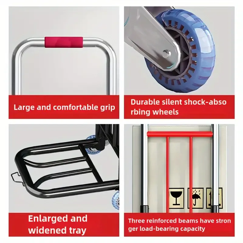 1pc, Folding Trolley For Transporting And Climbing Stairs, Three-wheel Trailer For Household Shopping, Grocery Delivery Trailer, Portable Trolley For Luggage, Small Trolley, Household Gadgets