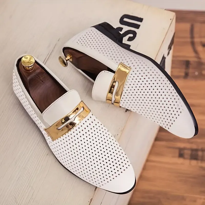 Men's Fashion Hollow Out PU Leather Loafers, Comfortable Formal Dress Shoes For Business Meetings Party