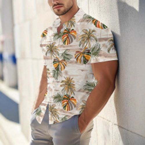 European and American popular 3D digital printing Hawaiian style men's casual short-sleeved shirt