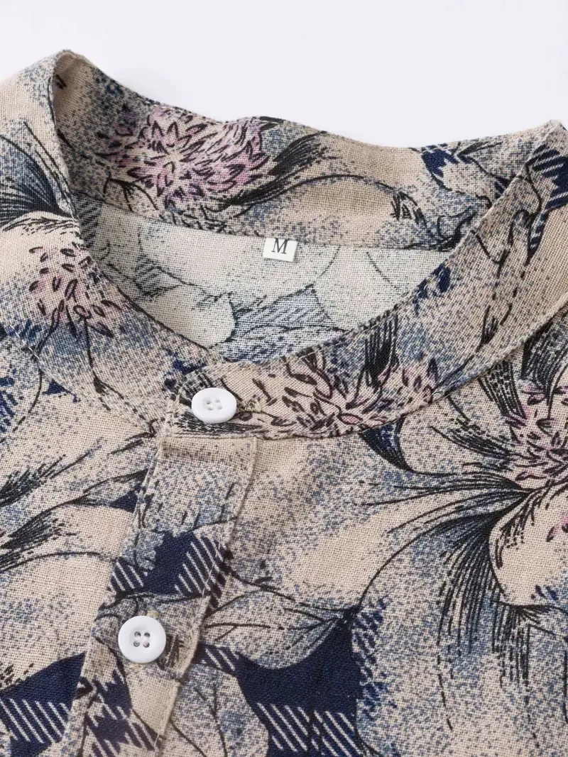 Vibrant Floral Print Henley Shirt