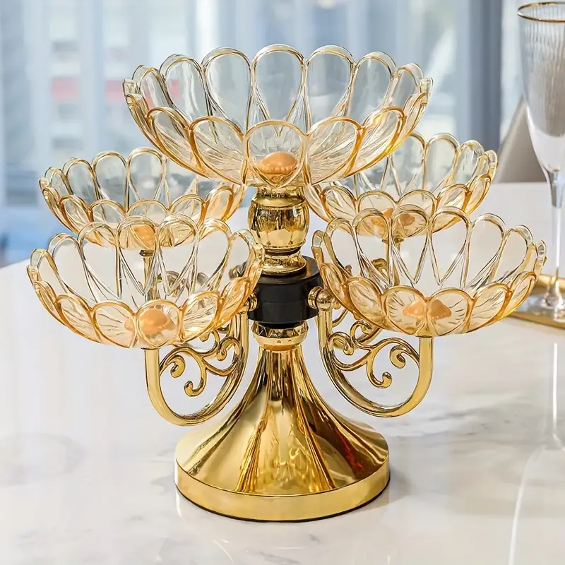 Elegant European-Style Multi-Layer Rotating Fruit Bowl - Perfect for Desserts & Snacks, Ideal for Home Decor & New Year Gifts