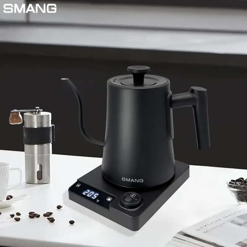 Smang Electric Gooseneck Kettle 1000ml - Adjustable 104°F-212°F Temperature Control, Fast Boiling 1200W Power, Stainless Steel, Anti-Dry Burn, Precision Pouring, Built-in Timer, Constant Temperature, UK Plug