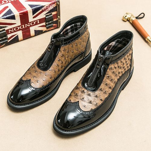 Retro ankle boots, ostrich print business pointed Martin boots