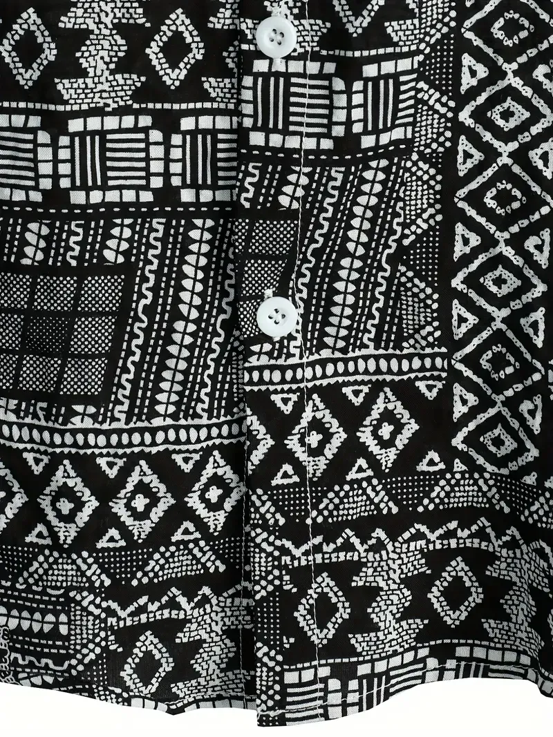 Ethnic Style Hawaiian Shirt, Men's Casual Allover Print Chest Pocket Button Up Short Sleeve Shirt For Summer Beach Vacation Resort
