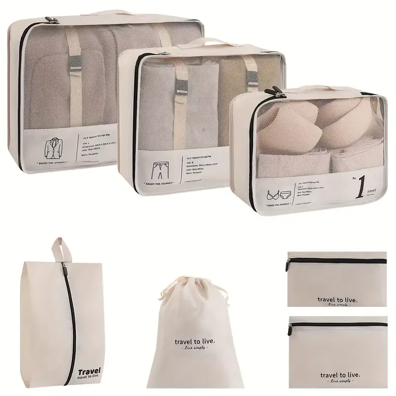 Free shipping on all orders Limited-time offer 7 Pcs Packing Cubes For Suitcases, Lightweight Travel Luggage Packing Organizers, Compression Storage Shoes Bag, Clothing Underwear Bag, Travel Cubes Set