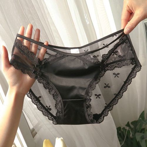 Women Simple Low Waist Ice Silk Mesh Lace Panties