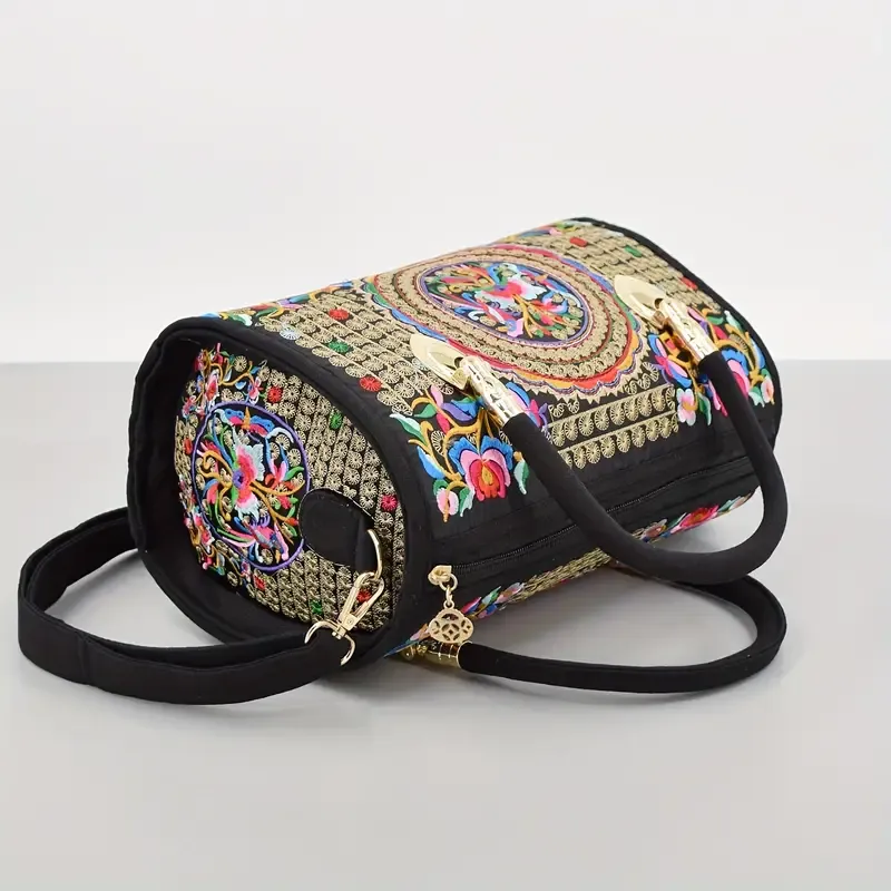 Vintage Embroidered Boston Bag