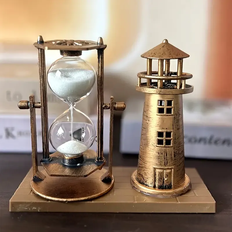 Vintage Nautical Lighthouse Hourglass Decoration - Sand Timer, Office & Home Decor, Ideal Gift Item, No Electricity Needed - Single Pack