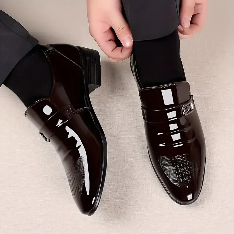 Mens Patent Loafers, Formal Dress Anti-skid Slip On Dress Shoes For Business Office