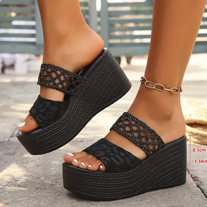 Women's Fashion Wedge Sandals, Hollow Out Peep Toe Slip On Platform Heels, Casual Summer Outdoor Sandals