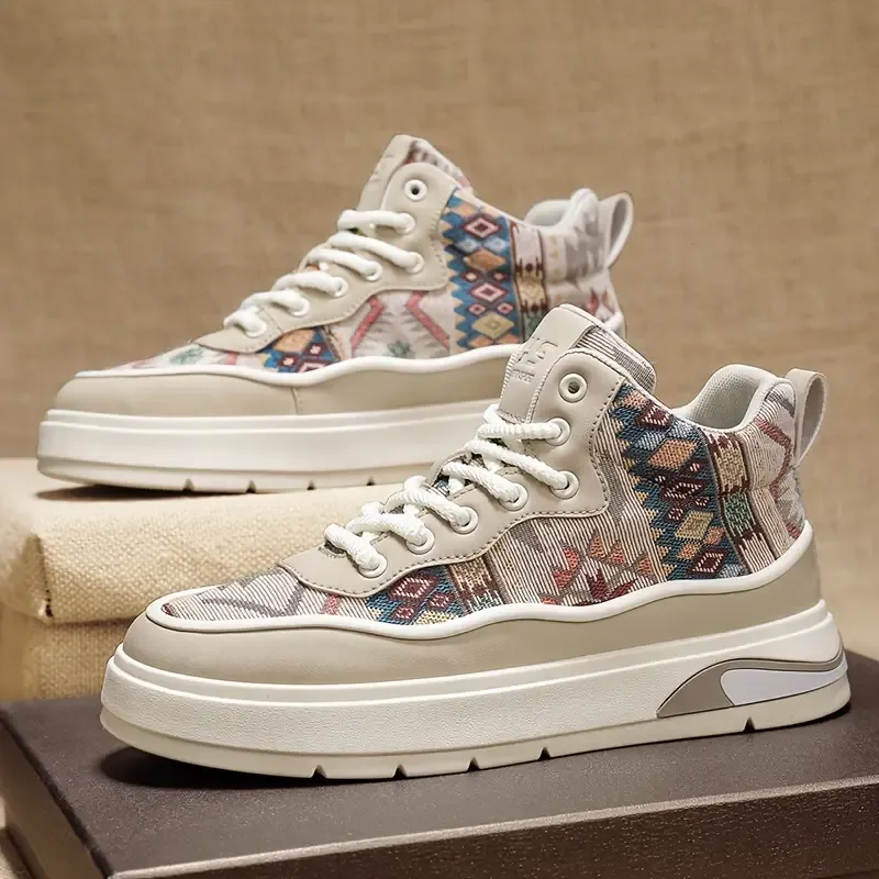 Men's Breathable High-Top Sneakers - Casual & Sporty, Versatile for All Seasons, Lace-Up with Durable PVC Sole