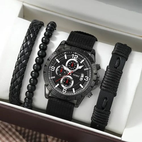 Men's Classic Round Quartz Watch Set