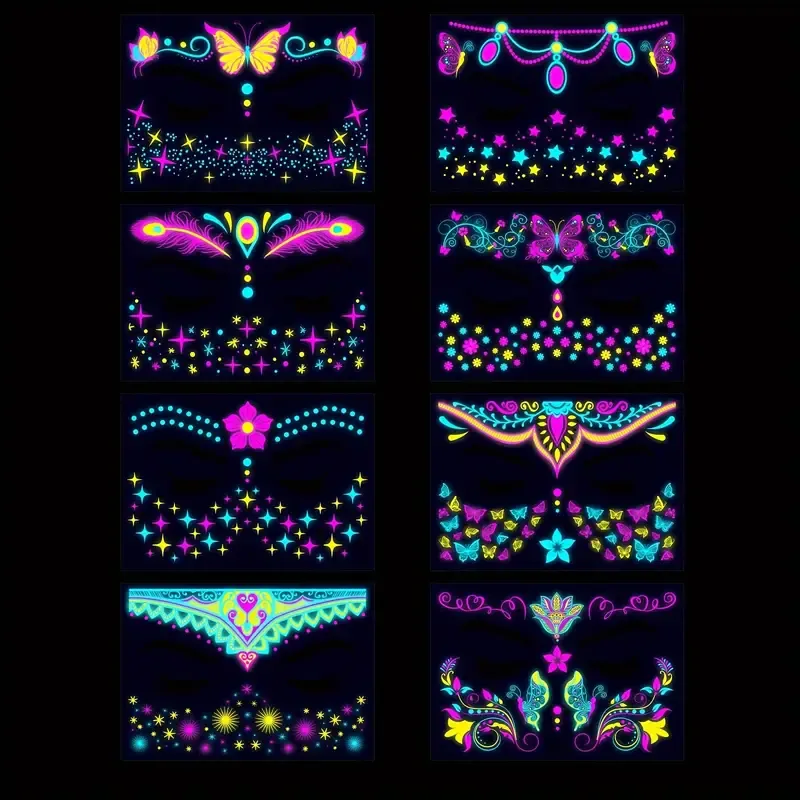 UV Neon Floral Glow-in-the-Dark Temporary Tattoo Sticker