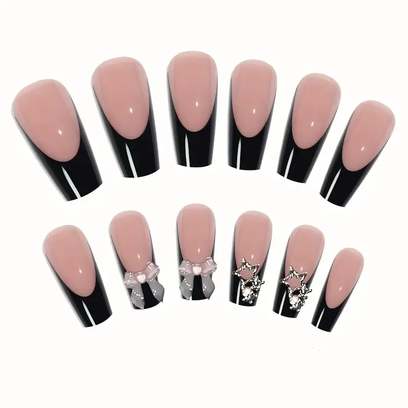 French black edge sparkling star butterfly nail stickers