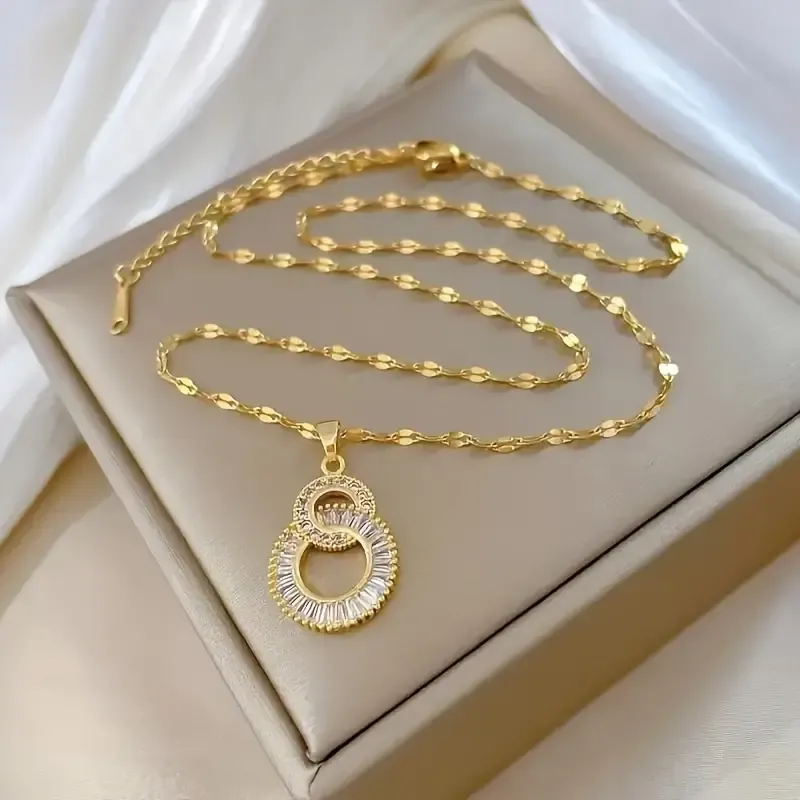 Elegant Double Loop Infinity Pendant Necklace, Vintage Style, Versatile Non-Tarnish High-End Chain Jewelry