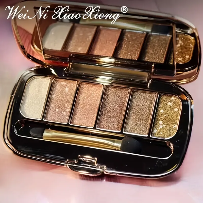 6 Colors Diamond Pearly Glitter Eyeshadow Palette With Brush And Mirror - Enhance Your Eye Makeup With Polarized Shimmer For Music Festival