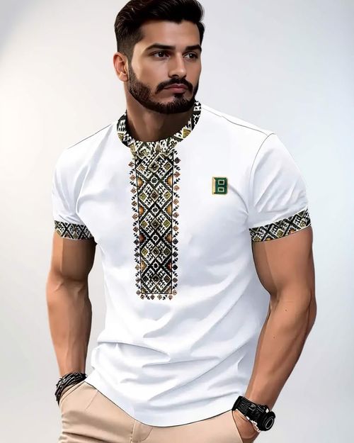 Men's short-sleeved T-shirt business casual series digital short-sleeved 3D printing style loose short-sleeved