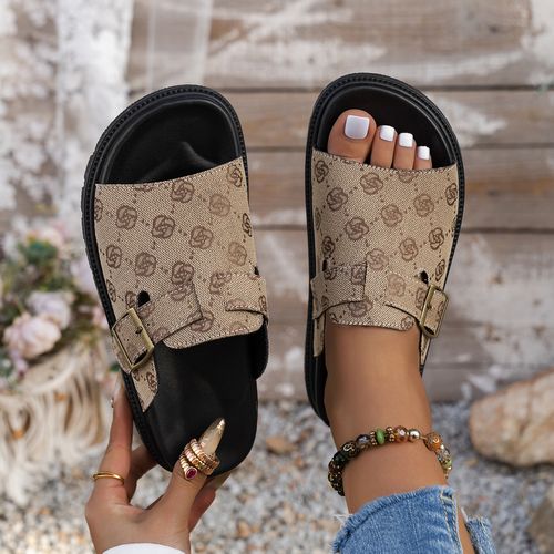 New high-end thick-soled ankle strap leather buckle one-piece Roman-style slippers