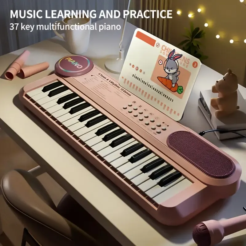 37-Key Red Piano Toy for Kids - Portable Electronic Organ with Music & Art Features, Vibrant Red Design, USB-Powered, 36V, Ideal for Girls & Universal, Musical Learning, Perfect Gift For Birthdays & Holidays, Piano For Kids