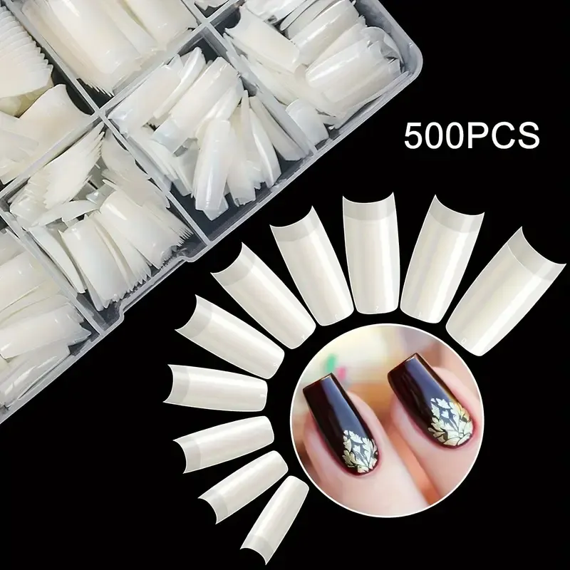 500pcs Long Coffin False Nails White Artificial Nail Tips Set Easy To Shape And File For DIY Nail Art Salon Design