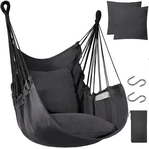 1pc, Bohemian Hammock Chair With 2 Thick Cushions, Sturdy 226.8 KG Capacity Striped Swing Seat, Includes Straps With 5 Loops, 2 S-Hooks & Canvas Storage Bag For Indoor Outdoor Use