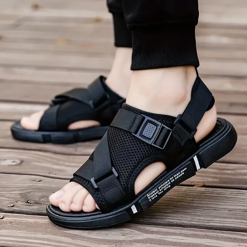 Men's Open Toe Breathable Sandals With Adjustable Buckle, Comfy Non Slip Durable Beach Water Shoes For Men's Outdoor Activities