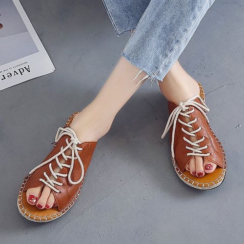 Chic Lace-Up Flat Slide Sandal