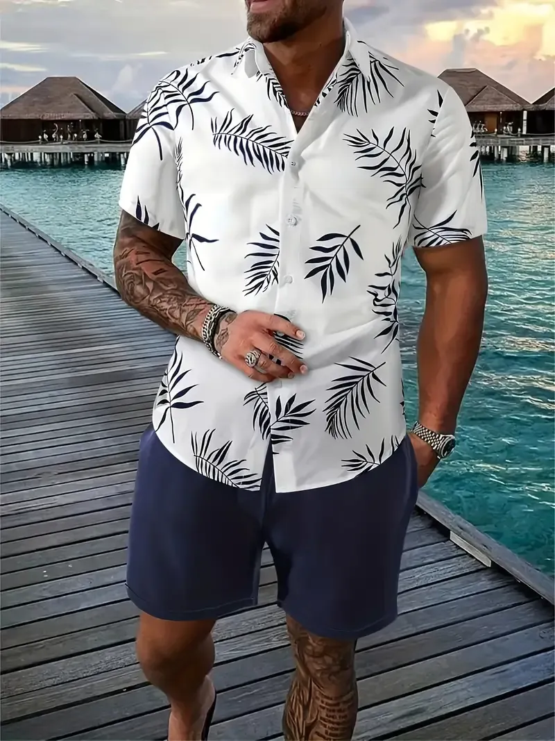ropical Hawaiian Shirt & Shorts Set for Men