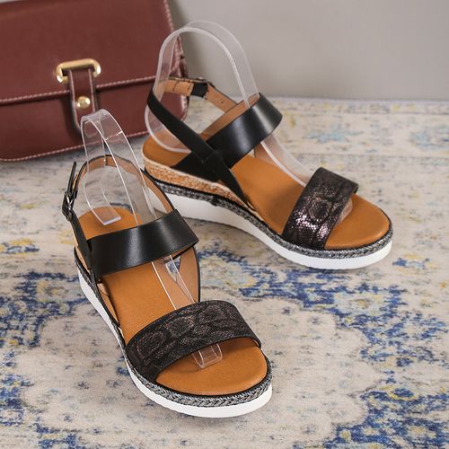 Large size platform buckle snake-patterned women's slip-on thick-soled beach sandals