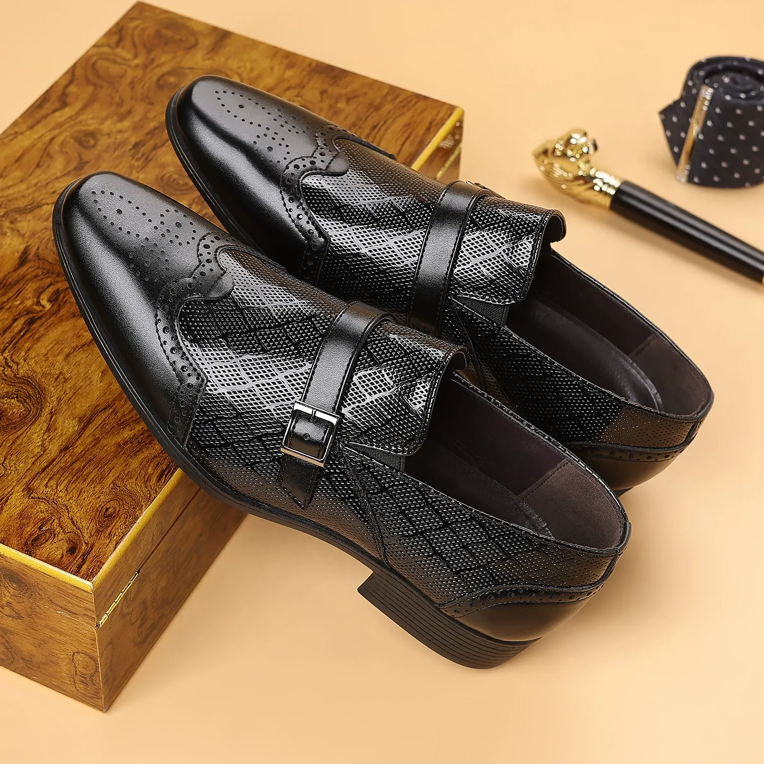 New men's business leather shoes buckle square toe slip-on shoes men
