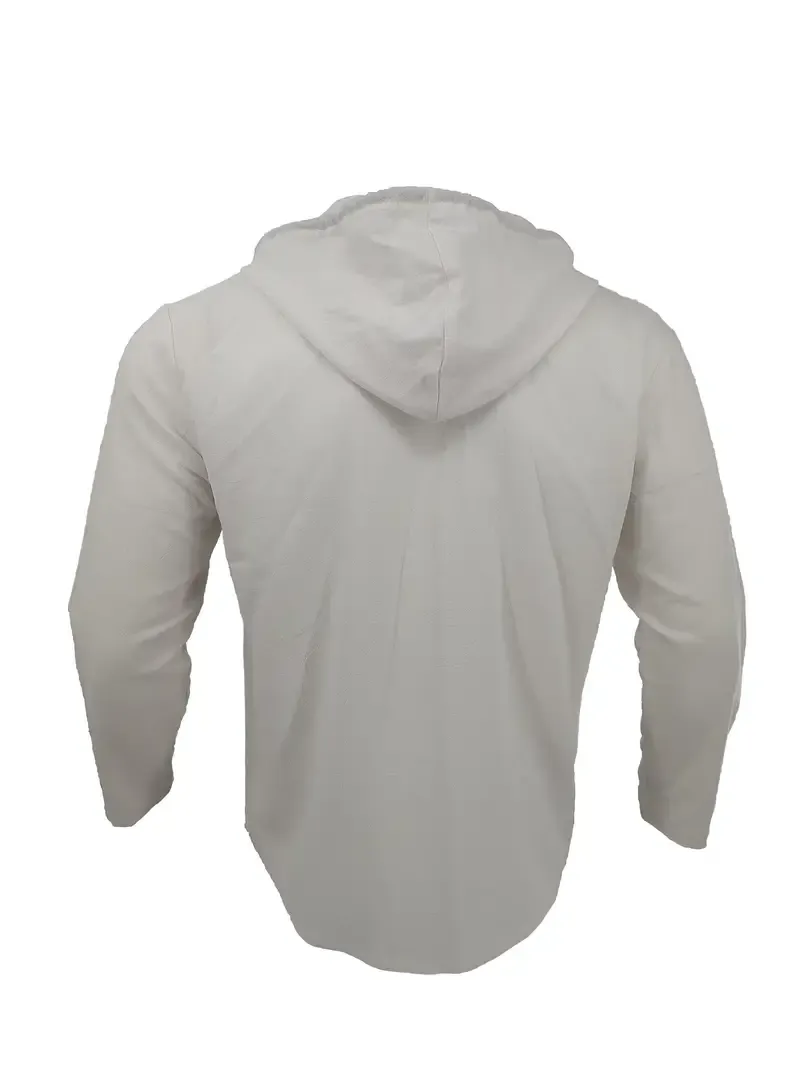 Chic Design Men's Solid Color Hooded Long Sleeve Button Up Coat Shirt, Casual And Trendy Pure Cotton Hoodie Jacket For Spring And Autumn Daily And Outdoors Leisurewear