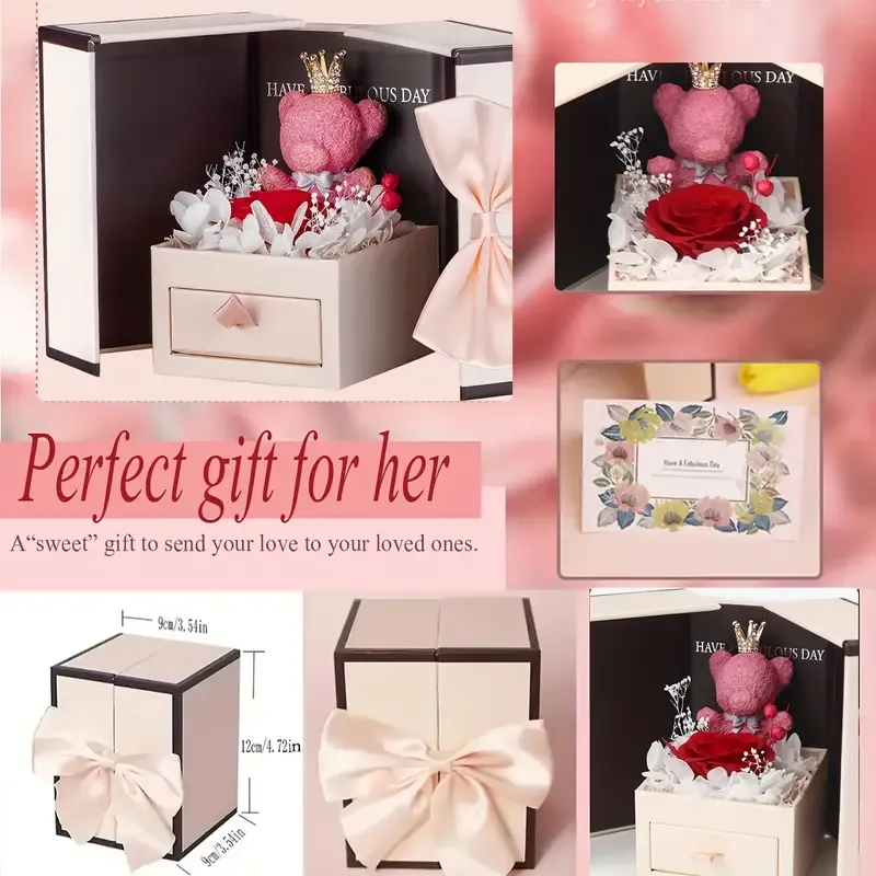 Real Rose Gift Box With Heart-Shaped Exquisite Necklace