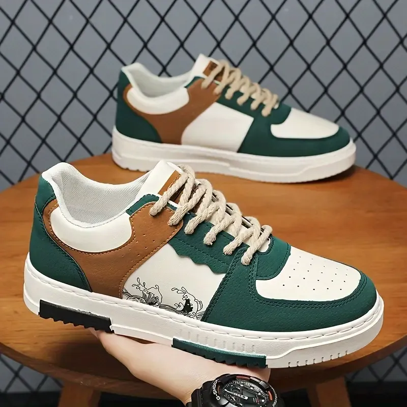 Men'S Retro Casual Sneakers: Comfortable And Grippy Lace-Up Slip-Ons for Outdoor Activities - Suitable for Men'S Seasons - Perfect for Daily Casual Wear, Outdoor Adventures, And Sports - Low Top Design - PU Upper, Fabric Liner, PVC Outsole, And Textile Insole - Round Toe