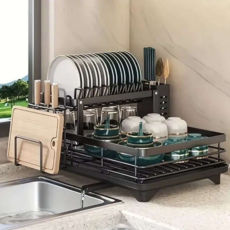 2-Tier Dish Drying Rack, Large Dish Drying Rack With Drainboard Set, Dish Racks For Kitchen Counter