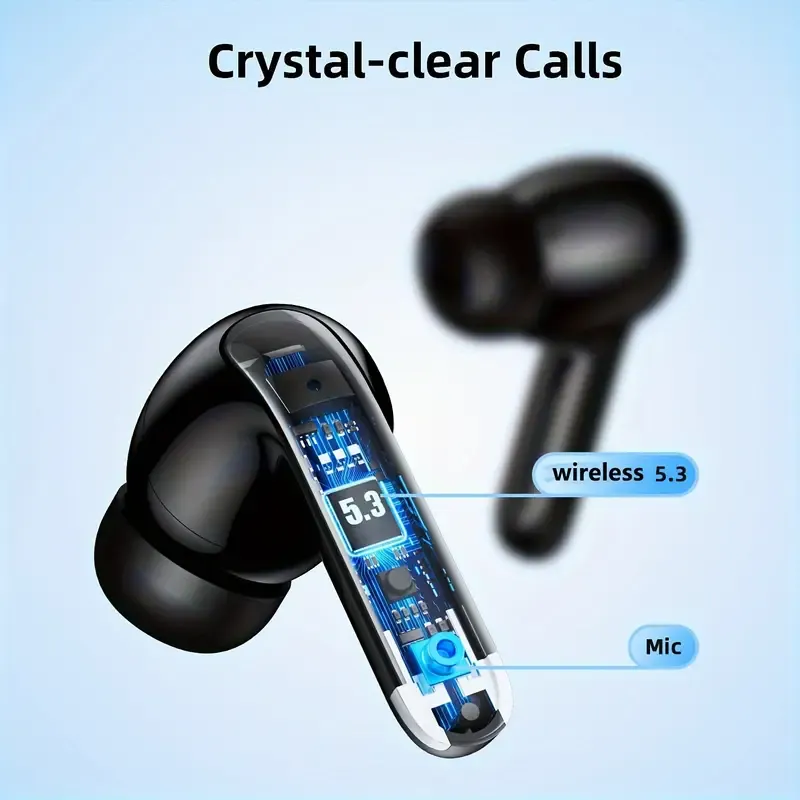 Wireless Earbuds, Bluetooth 5.3 Earbuds, 13MM Speaker, Ultra-Long Playback Time, Type-C Fast Charging Case, Stereo Bluetooth In-Ear Headphones, Suitable for iPhone and Android, Gaming Business Sports Earbuds with Mic. With Digital Power Display