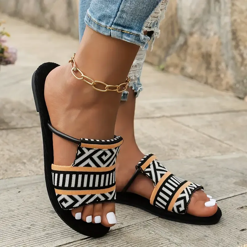 Women's Breathable Flying Woven Slide Sandals, Casual Open Toe Flat Summer Shoes, Lightweight Slide Sandals